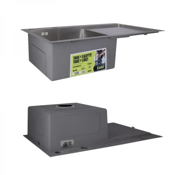 Комплект Lidz Handmade H7849R Мийка для кухні інтегрована крило зправа Brushed у комплекті з дозатором + Lidz K01G Корзина для кухонної мийки