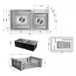 Комплект Lidz Handmade H7843 Мойка для кухни с двумя чашами интегрированная Brushed в комплекте с дозатором + Lidz K01G Корзина для кухонной мойки