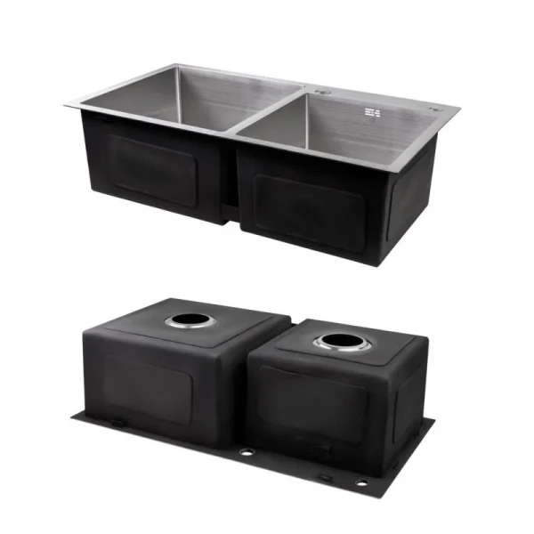 Комплект Lidz Handmade H7843 Мойка для кухни с двумя чашами интегрированная Brushed в комплекте с дозатором + Lidz K01G Корзина для кухонной мойки