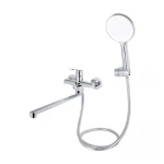 Смеситель для ванны Qtap Evia с длинным поворотным изливом (c душевым гарнитуром) QTEVI260CRM47579 Chrome