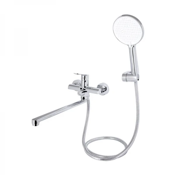 Смеситель для ванны Qtap Evia с длинным поворотным изливом (c душевым гарнитуром) QTEVI260CRM47579 Chrome