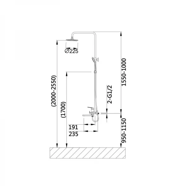 Душевая система универсальная Qtap Aries на три потребителя (с изливом) QTARI1112CRM47606 Chrome
