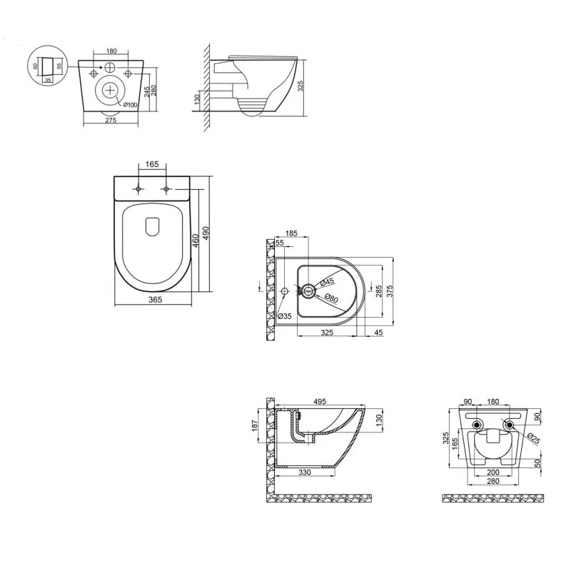 Комплект Qtap Robin Matt Black 2 в 1: унитаз подвесной  Ultra Quiet QT13332381АSMB + биде подвесное QT1355046FMB