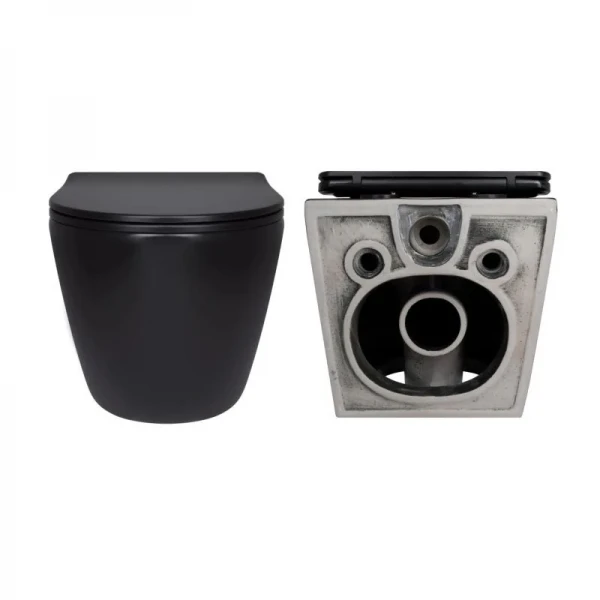 Комплект Qtap Robin Matt Black 2 в 1: унитаз подвесной  Ultra Quiet QT13332381АSMB + биде подвесное QT1355046FMB