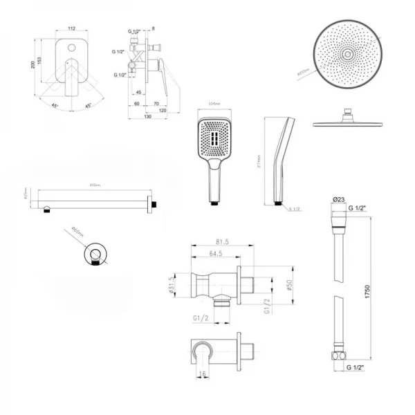 Комплект для душа Qtap Vlasta: Змішувач для душу QTVLA6028102NC+Душ. набір( QTHLA107CRM45948+QTRUC125CRM45954+QTTRU120CRM45928+QTCRMBH030+LDNIA09CRM35458)