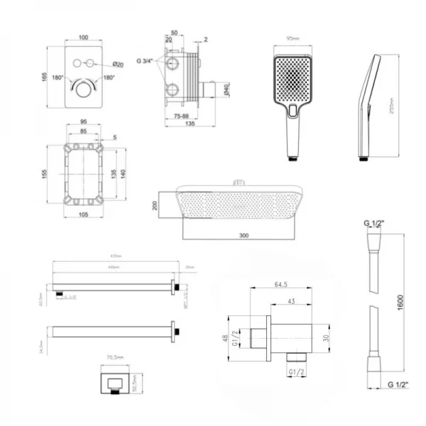 Комплект для душу Qtap Votice:Змішувач для душуQTVOT6442T105NKB+Душ.набір(QTHLA107BLM45945+QTRUC125BLM45959+QTTRU120BLM45929+QT819810842858NB+QTHADPVCSQ160B)