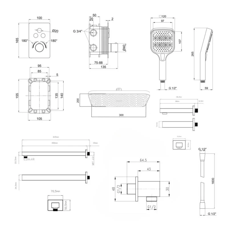 Комплект Qtap Votice:Змішувач QTVOT6443T105NKB+Душ.наб.(QTHLA107BLM45783+QTRUC125BLM45955+QTTRU120BLM45929+QT819810842858NB+QTHADPVCSQ160B+QTVYT246BLM45933)
