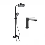 Комплект змішувачів Qtap Slavonice: Душова система QTSLA111BLM45906 + Змішувач для раковини QTSLA1042103B