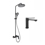 Комплект змішувачів Qtap Slavonice: Душова система QTSLA111BLM45906 + Змішувач для раковини QTSLA1042103B