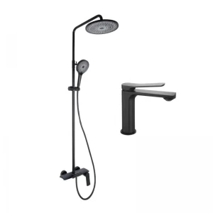 Комплект змішувачів Qtap Slavonice: Душова система QTSLA111BLM45906 + Змішувач для раковини QTSLA1042103B