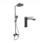 Комплект змішувачів Qtap Slavonice: Душова система QTSLA111BLM45911 + Змішувач для раковини QTSLA1042103B