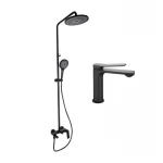 Комплект змішувачів Qtap Slavonice: Душова система QTSLA111BLM45911 + Змішувач для раковини QTSLA1042103B