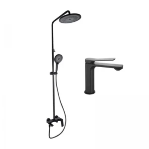 Комплект змішувачів Qtap Slavonice: Душова система QTSLA111BLM45911 + Змішувач для раковини QTSLA1042103B