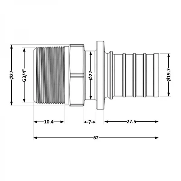 Переходних под натяжную гильзу Icma №1034  d25х3,5-3/4