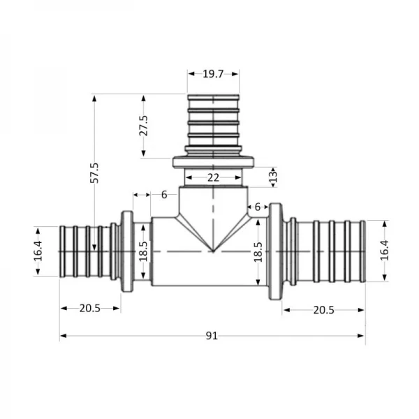 Тройник натяжной Icma №1039 d20х25х20 851039GWGXGW05
