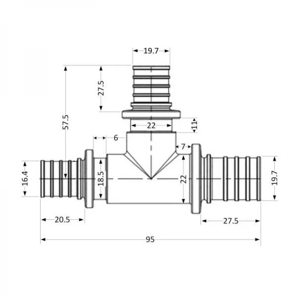 Тройник натяжной Icma №1039 d25х25х20 851039GXGXGW05