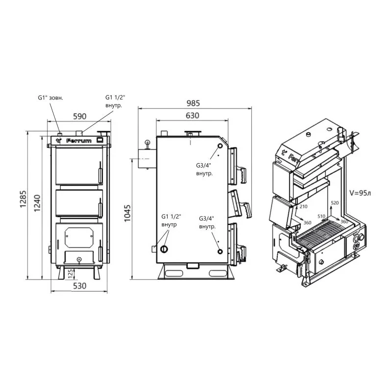 Котел твердопаливний сталевий Thermo Alliance Ferrum V 5.0 FSF 26