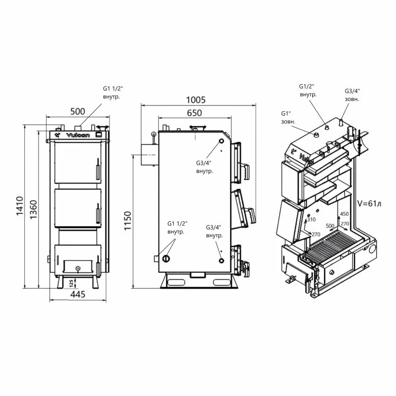 Котел твердопаливний сталевий Thermo Alliance Vulcan V 5.0 SF 15