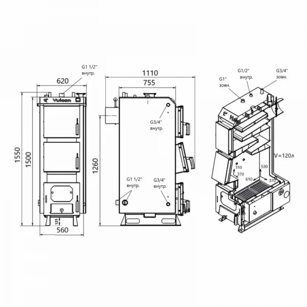 Котел твердотопливный стальной Thermo Alliance Vulcan V 5.0 SF 35