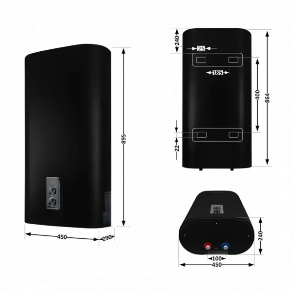 Водонагреватель электрический Thermo Alliance 50 л, Black, плоский, вертикальный, сухой ТЭН 2 кВт (0,8+1,2) DT50V20GPDD2B