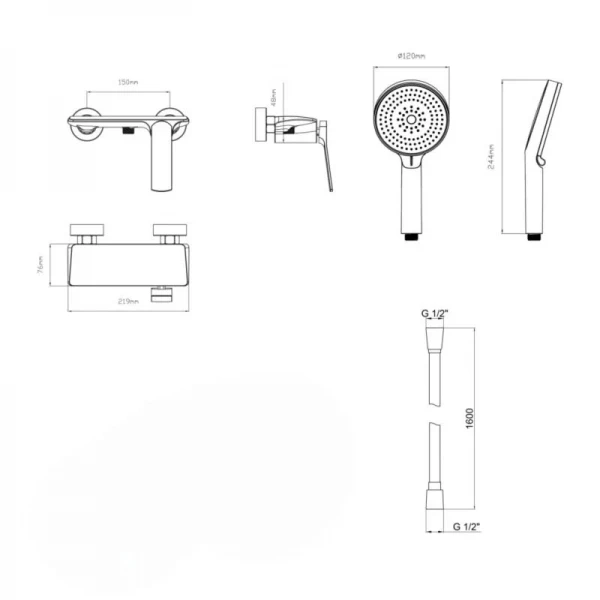 Комплект Qtap Slavonice Black Matt: Змішувач  QTROB4060102B + Шланг QTHADPVCSQ160B + Лійка QTRUC125BLM45951
