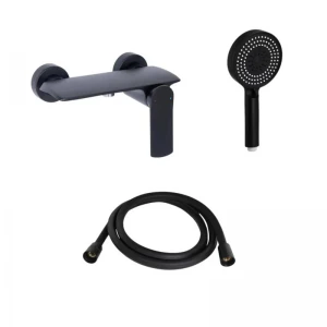 Комплект Qtap Slavonice Black Matt: Змішувач  QTROB4060102B + Шланг QTHADPVCSQ160B + Лійка QTRUC125BLM45951