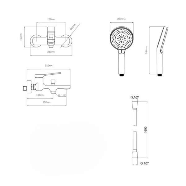 Комплект Qtap Slavonice Black Matt: Змішувач  QTSLA259BLM45918 + Шланг QTHADPVCSQ160B + Лійка QTRUC125BLM45951