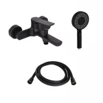 Комплект Qtap Slavonice Black Matt: Змішувач  QTSLA259BLM45918 + Шланг QTHADPVCSQ160B + Лійка QTRUC125BLM45951