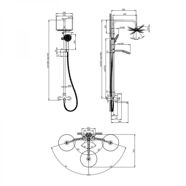 Душова система латунна універсальна Lidz Astra 1030 на три споживача (з виливом) (k35) LDAST1030CRM48086 Chrome