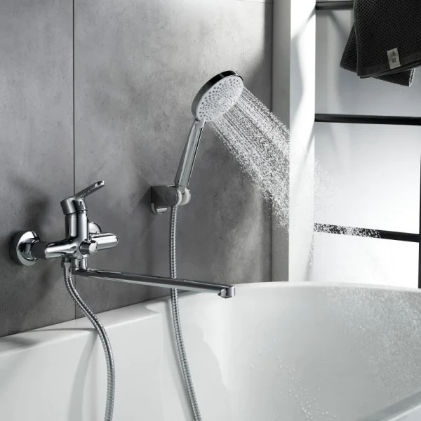 Змішувач латунний для ванни Lidz Astra 005 з поворотним виливом (з душовим гарнітуром) (k35) LDAST005CRM48088 Chrome