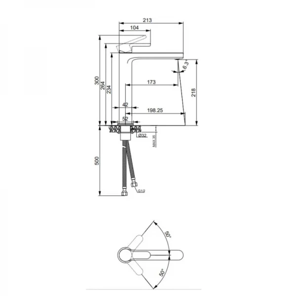Смеситель латунный для раковины Lidz Astra 001FH высокий (k35) LDAST001FHCRM48090 Chrome