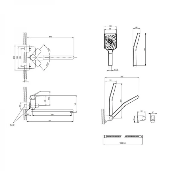 Змішувач латунний для ванни Lidz Orion 005 з поворотним виливом (з душовим гарнітуром) (k35) LDORI005CRM48094 Chrome