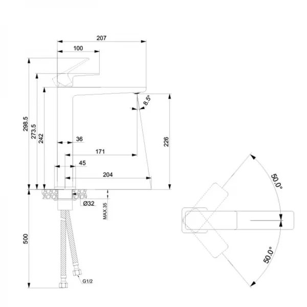 Смеситель латунный для раковины Lidz Orion 001FH высокий (k25) LDORI001FHCRM48096 Chrome