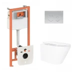 Готове рішення Qtap для ванної кімнати: підвісний унітаз Swan Ultra Quiet 520x360x320 + комплект інсталяції Nest 4 в 1 (кругла клавіша Satin)