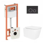 Готове рішення Qtap для ванної кімнати: підвісний унітаз Crow Ultra Quiet 520x360x290 + комплект інсталяції Nest 4 в 1 (кругла клавіша Black mat)