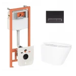 Готове рішення Qtap для ванної кімнати: підвісний унітаз Swan Ultra Quiet 520x360x320 + комплект інсталяції Nest 4 в 1 (лінійна клавіша Black mat)