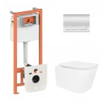 Готове рішення Qtap для ванної кімнати: підвісний унітаз Crow Ultra Quiet 520x360x290 + комплект інсталяції Nest 4 в 1 (лінійна клавіша Chrome)