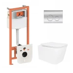 Готове рішення Qtap для ванної кімнати: підвісний унітаз Crow Ultra Quiet 520x360x290 + комплект інсталяції Nest 4 в 1 (кругла клавіша Chrome)