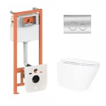 Готове рішення Qtap для ванної кімнати: підвісний унітаз Swan Ultra Quiet 520x360x320 + комплект інсталяції Nest 4 в 1 (кругла клавіша Chrome)
