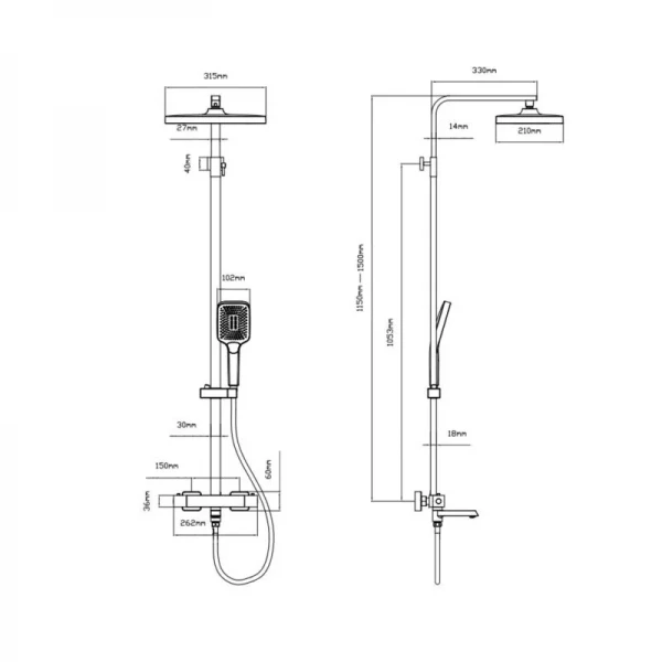 Душевая система универсальная Qtap Sloup термостатическая на три потребителя (с изливом) QTSLO51103OC48217 Chrome