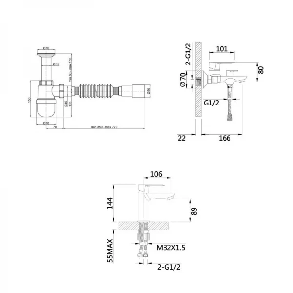 Комплект для Ванной Latwa: Смеситель для раковины LDLAT001CRM45412 + Смеситель для Ванной LDLAT006CRM45414