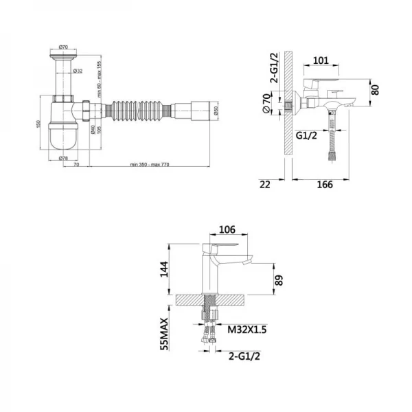 Комплект для Ванної Latwa: Змішувач для раковини LDLAT001WHI45423 + Змішувач для Ванної LDLAT006WHI45424