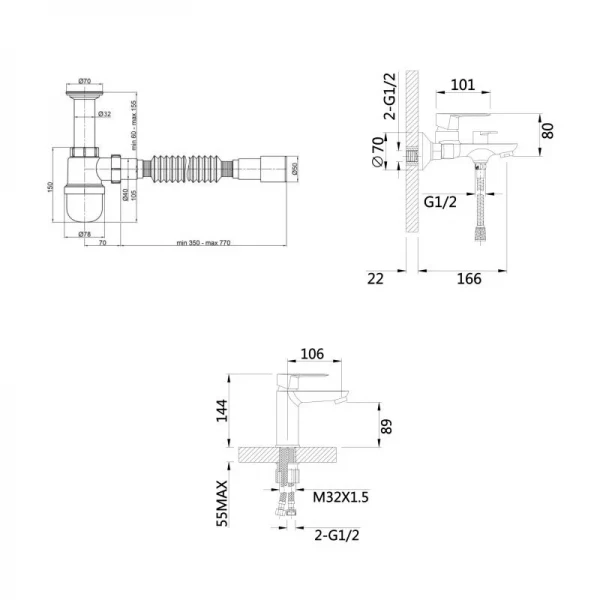 Комплект для Ванної Latwa: Змішувач для раковини LDLAT001BLA45418 + Змішувач для ванної LDLAT006BLA45419