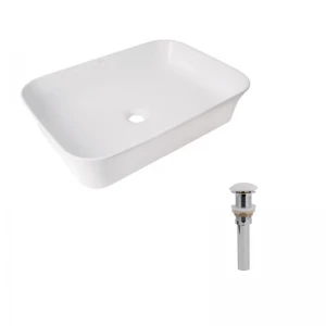 Комплект Qtap Virgo N: Раковина накладная 560x380x130 мм, White, прямоугольная + Донный клапан Pop-up PU02