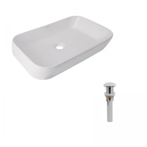 Комплект Qtap Scorpio: Раковина накладная 550x390x120 мм, White, прямоугольная + Донный клапан Pop-up PU02