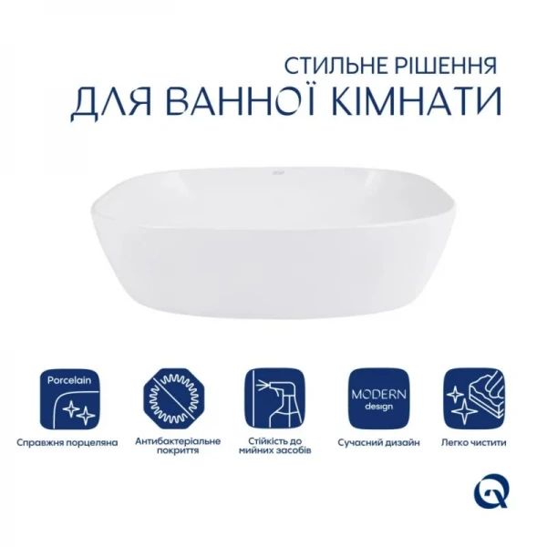 Комплект Qtap Cardinal: Раковина накладная 500×380×140 мм, White, овальная + Донный клапан Pop-up PU02