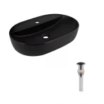 Комплект Qtap Scorpio: Раковина накладная 600x400x120 мм, Matt Black, овальная + Донный клапан Pop-up PU03