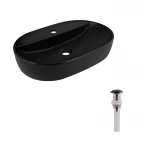 Комплект Qtap Scorpio: Раковина накладная 600x400x120 мм, Matt Black, овальная + Донный клапан Pop-up PU03