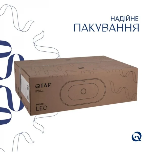 Комплект Qtap Leo: Раковина врезная 610x405x185 мм, White, овальная + Донный клапан Pop-up PU02O