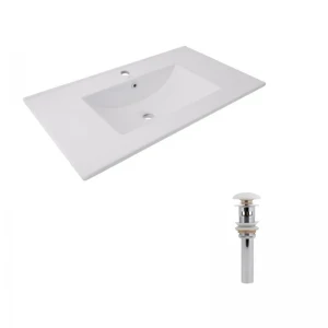 Комплект Albatross: Раковина врезная мебельная 820x460x180 мм, White, прямоугольная + Донный клапан Pop-up PU02O